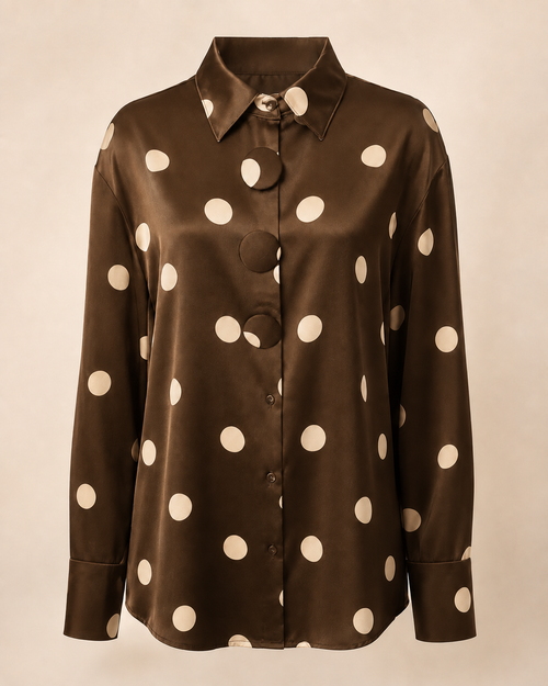 Chemise À Pois Marron & Beige