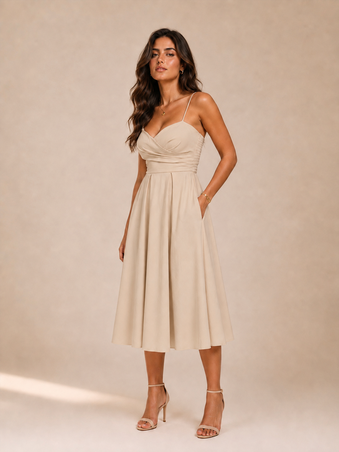 Robe Midi Cache-Cœur – Bretelles Fines