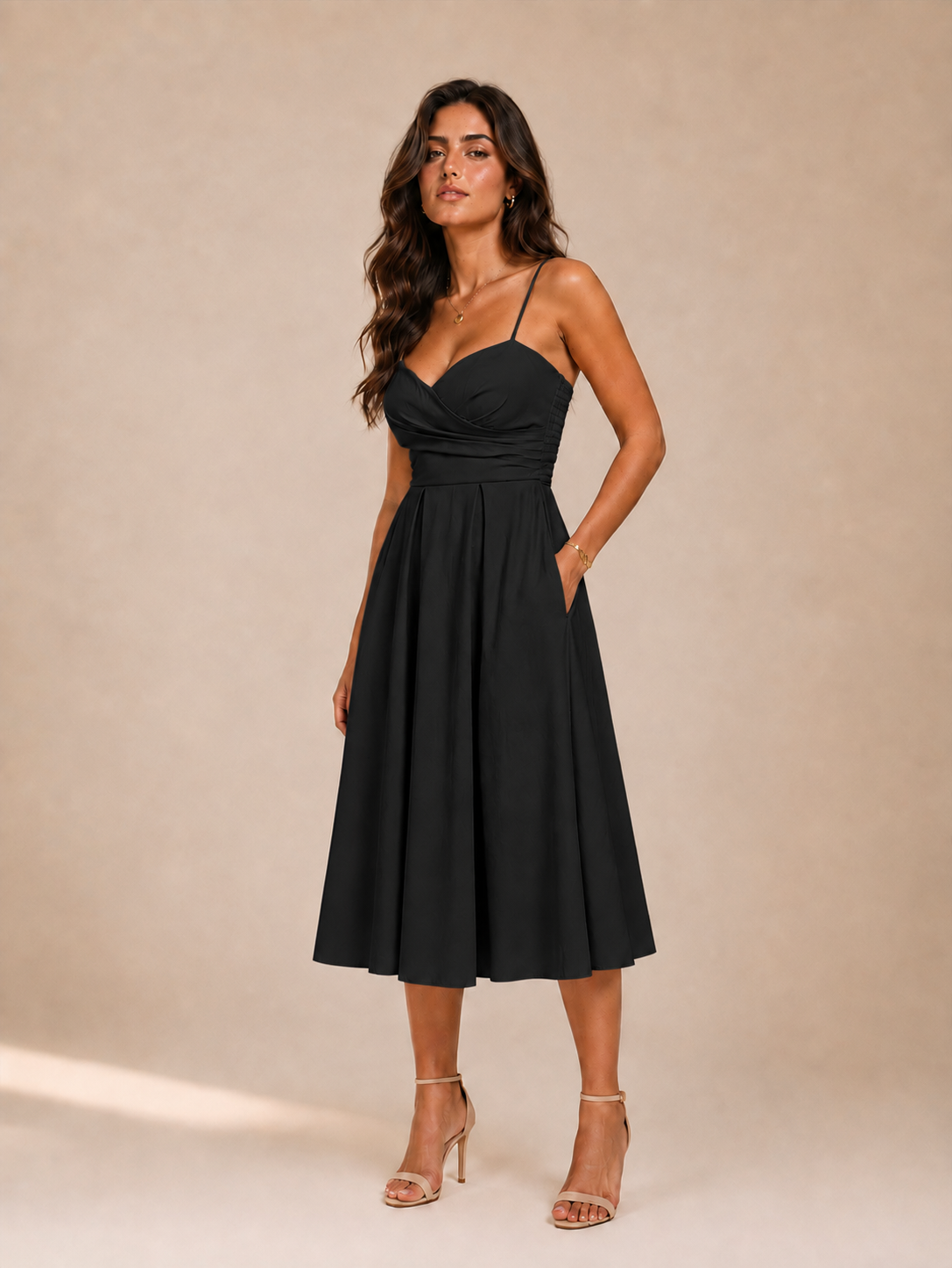 Robe Midi Cache-Cœur – Bretelles Fines