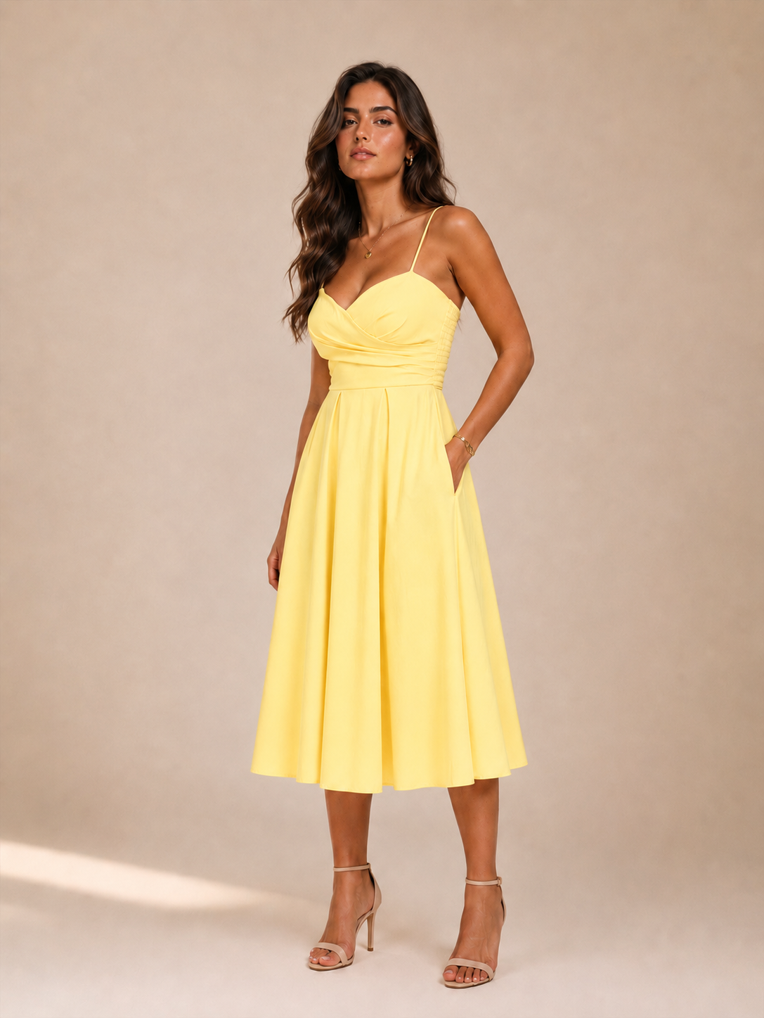 Robe Midi Cache-Cœur – Bretelles Fines