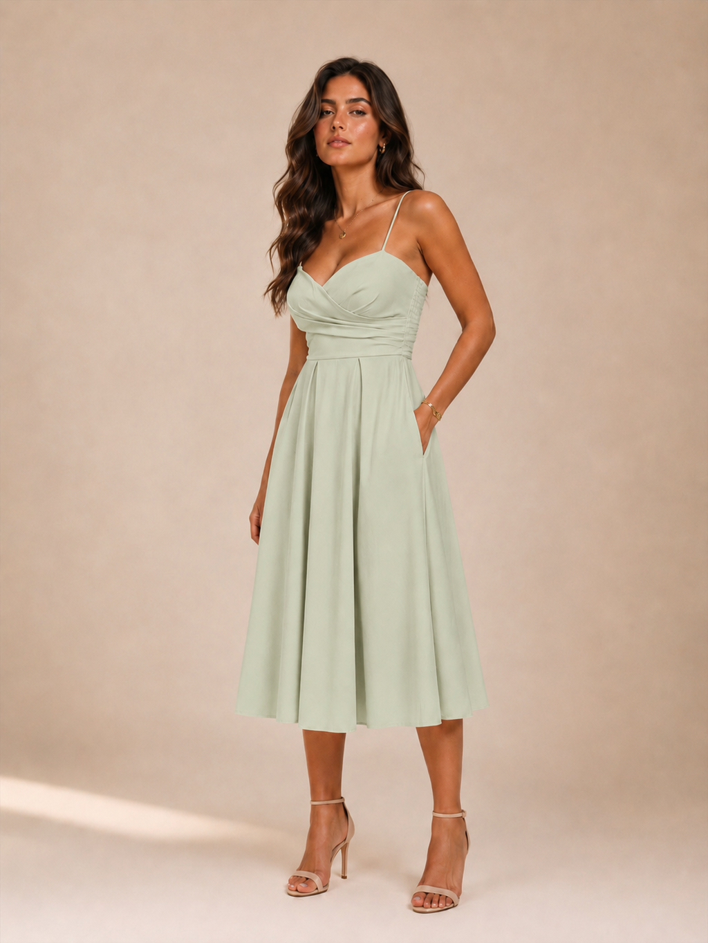Robe Midi Cache-Cœur – Bretelles Fines
