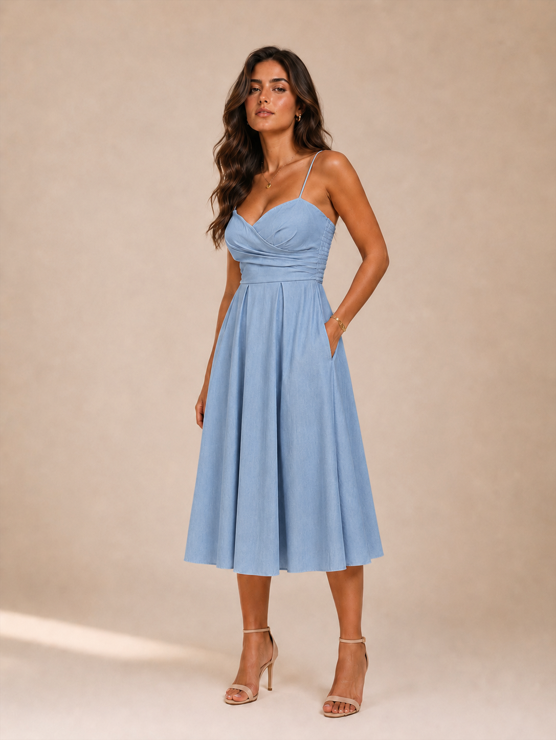 Robe Midi Cache-Cœur – Bretelles Fines