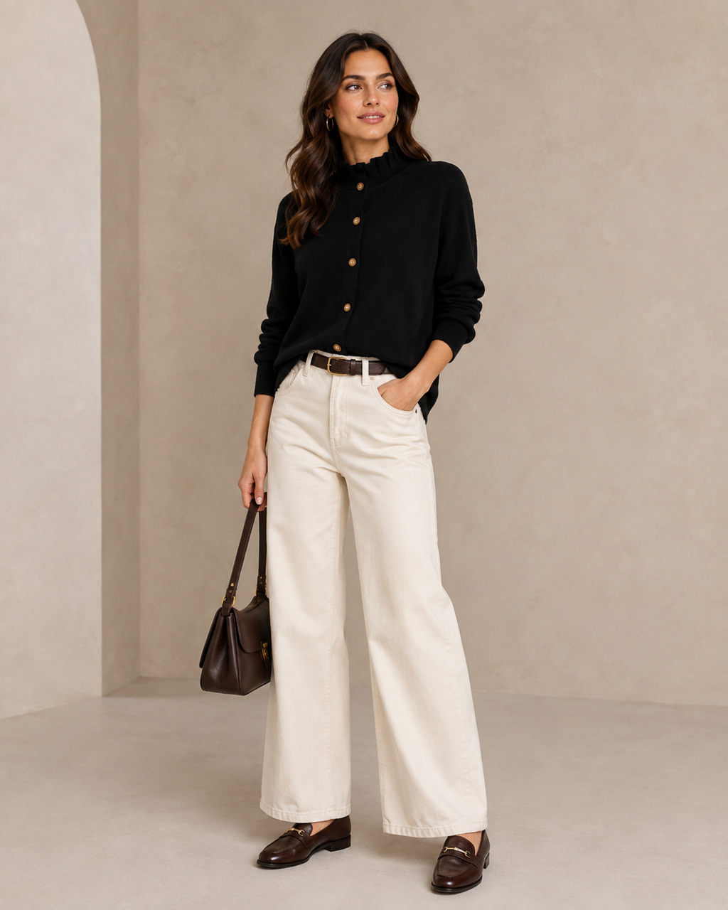 Cardigan Col Plissé Noir