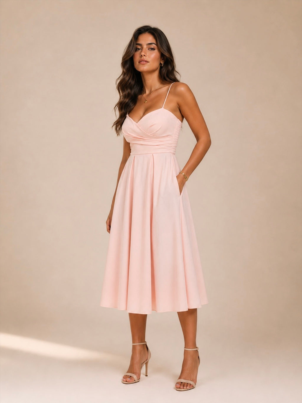 Robe Midi Cache-Cœur – Bretelles Fines